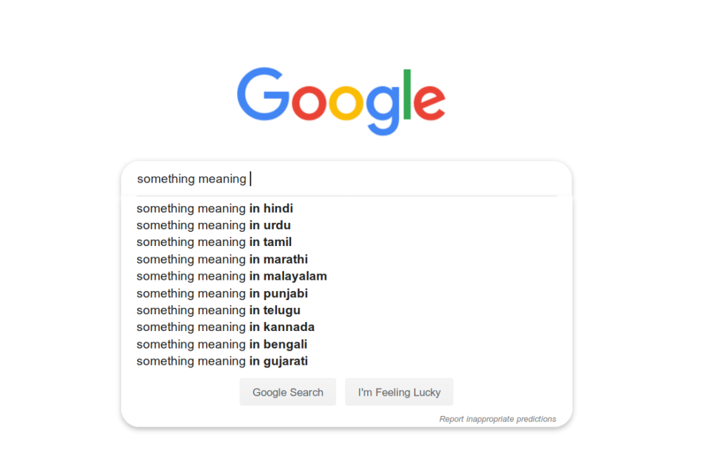 Google autocomplete showing “something meaning” queries, illustrating confusion driven searches.